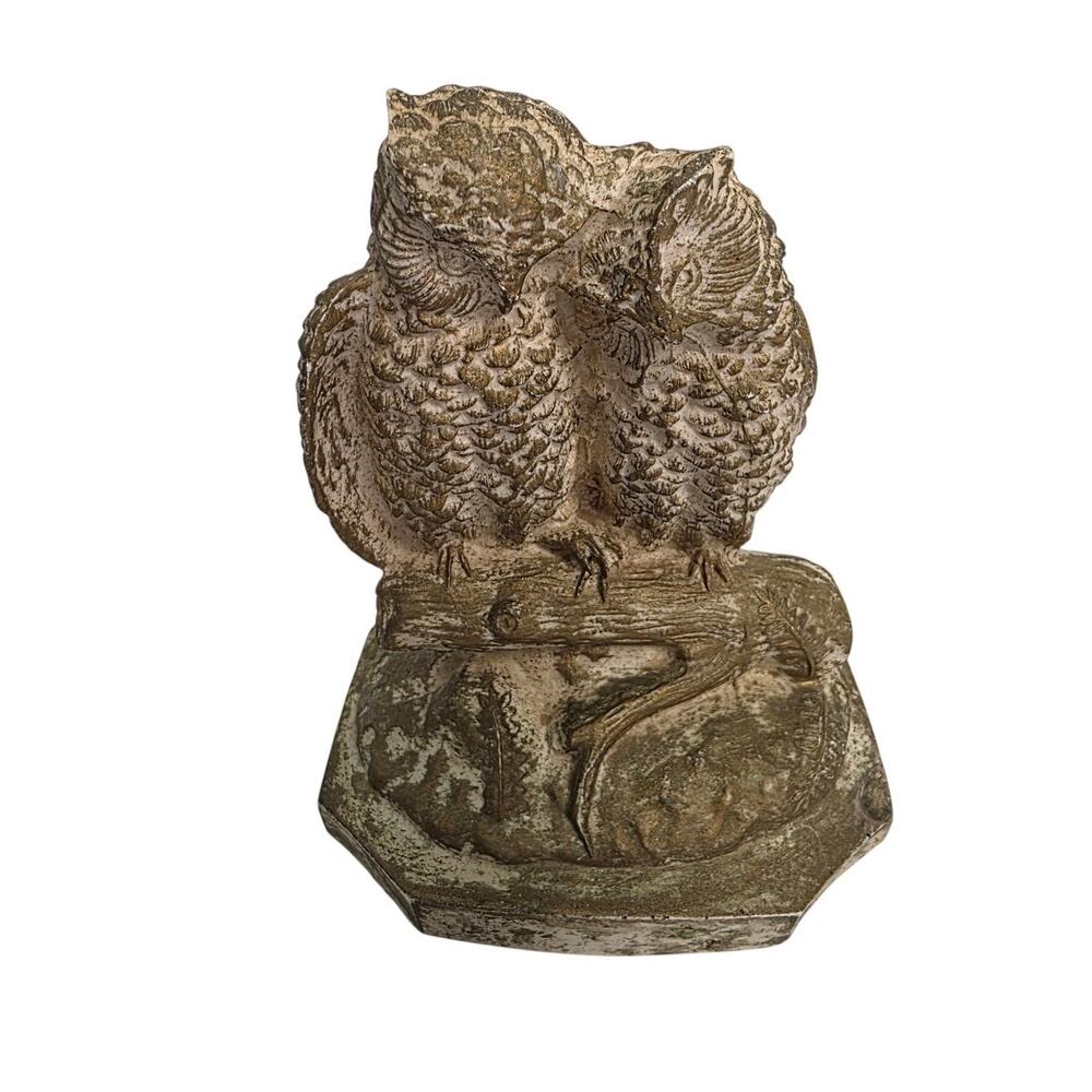 Vintage Owl Figurine Rustic Woodland Cottagecore Decor Chalkware 5.5" Statue